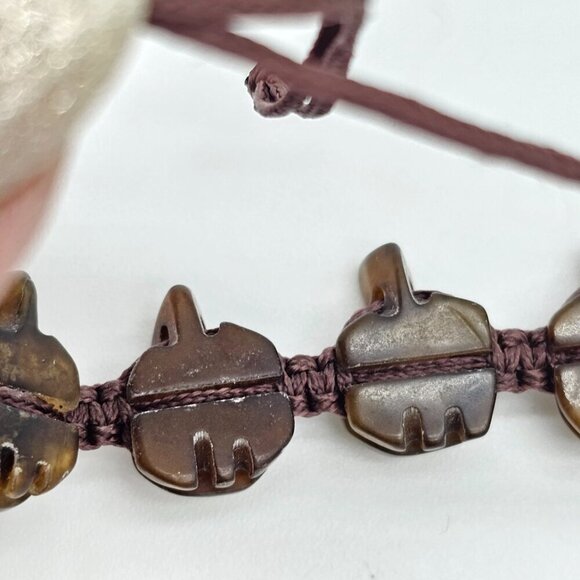 Vintage Hand Carved Stone Turtle Adjustable Rope Bracelet, Brown, One Size - Picture 10 of 12